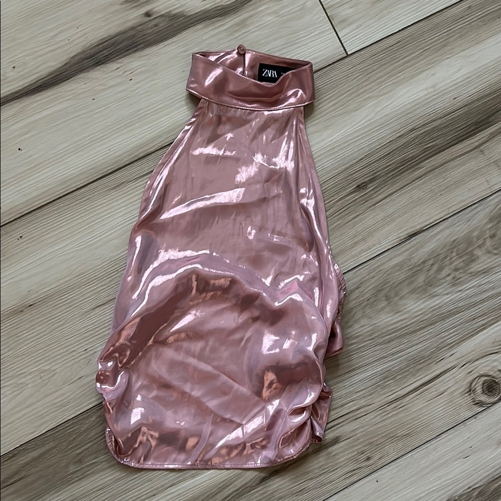 Zara Metallic Pink Sleeveless Crop Blouse